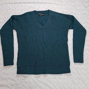 Wool Blend Sweater Banana Republic Pull On V Neck Knitted Long Sleeve Teal Blue